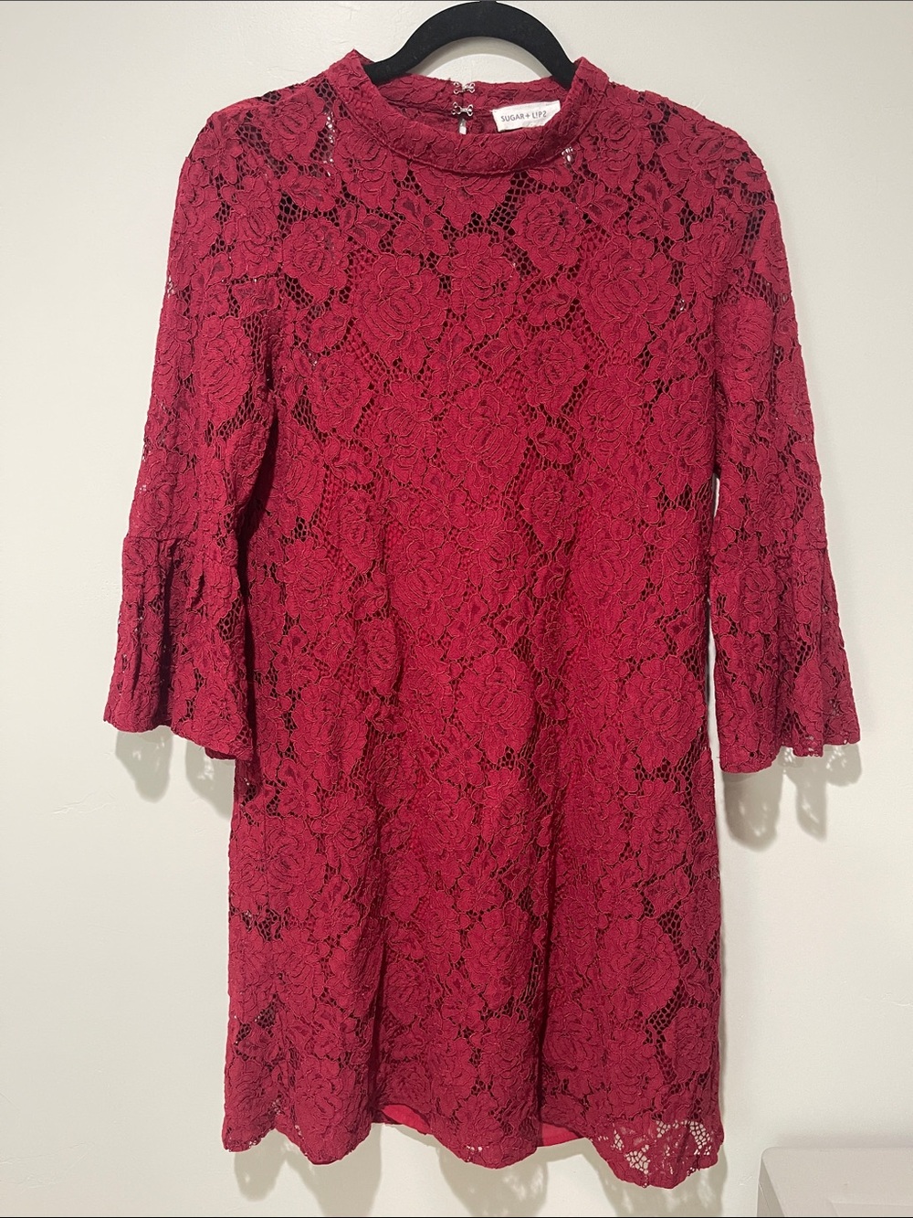 Burgundy lace mini dress